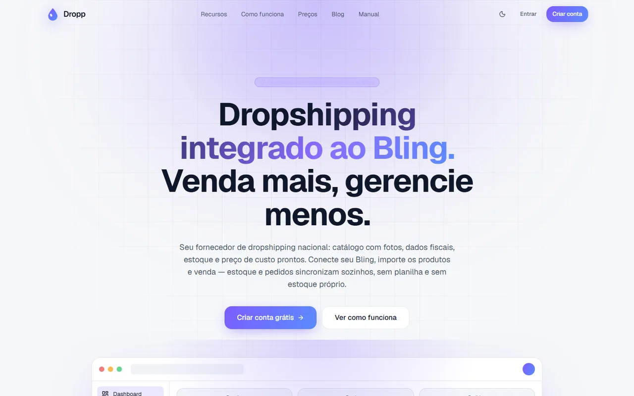 Tela inicial do Dropp no computador
